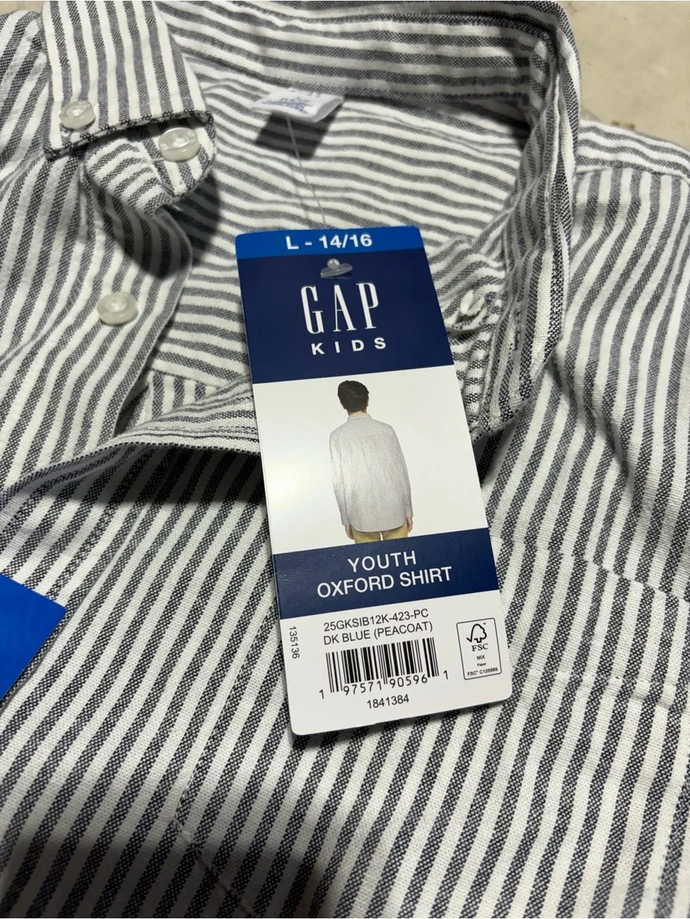 GAP kids NWT Blue and White Striped Button-Down OXFORD Shirt L 14/16